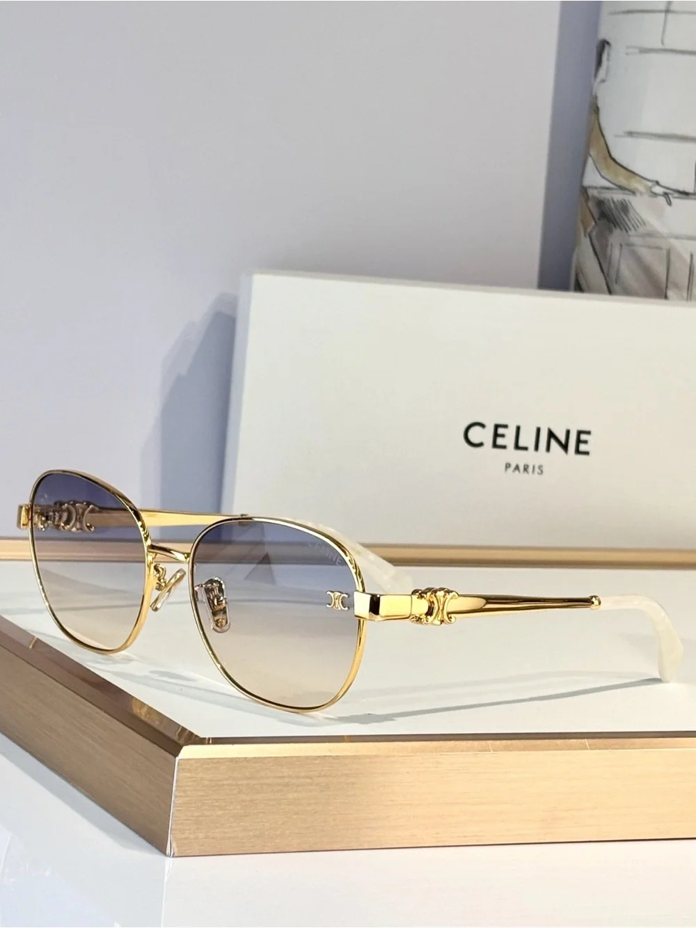Celine Gold Frame Gradient Blue Sunglasses